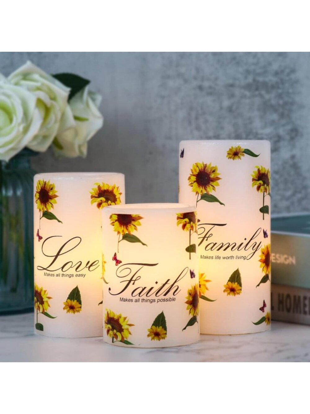 Set of 3 White Flameless LED Pillar Candles with Timer - Real Wax Spring Decor